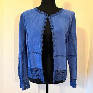 Suede Leather Jacket Crochet Boho Retro 90s Vintage (New with tags)